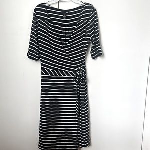 H&M Elbow Sleeve Black/White Striped Wrap Dress, Size 10